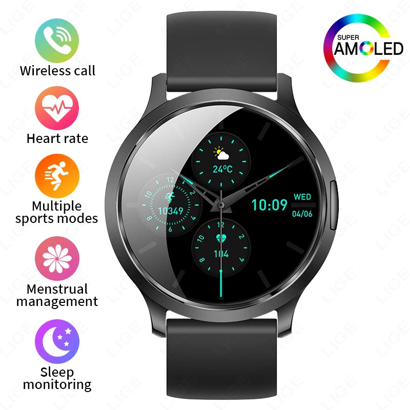 LIGE New Smart Watch Women Ultra-thin AMOLED HD Screen Sport Fitness Bracelet Custom Watch Face Bluetooth Call Luxury Smartwatch