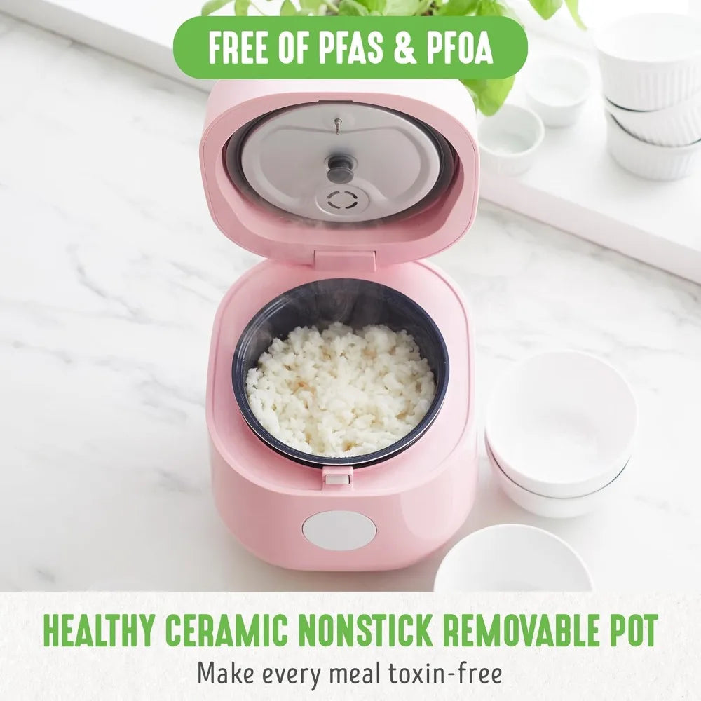 Digital Rice Cooker, 2 Cups Uncooked/4 Cooked Rice, Healthy Cooking, Auto Presets & Keep Warm, Touchscreen, Pink