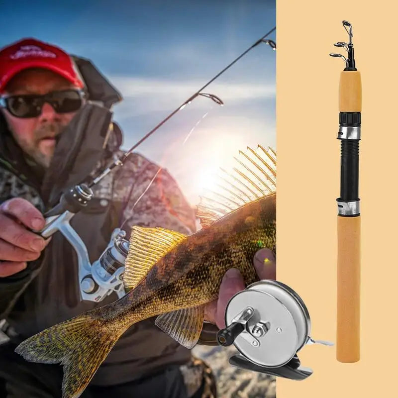 Ice Fishing Rod With Reel Mini Telescopic Fishing Rod 60 80 100CM Carbon River Shrimp Carp Fishing Pole For Winter Fishing Gears