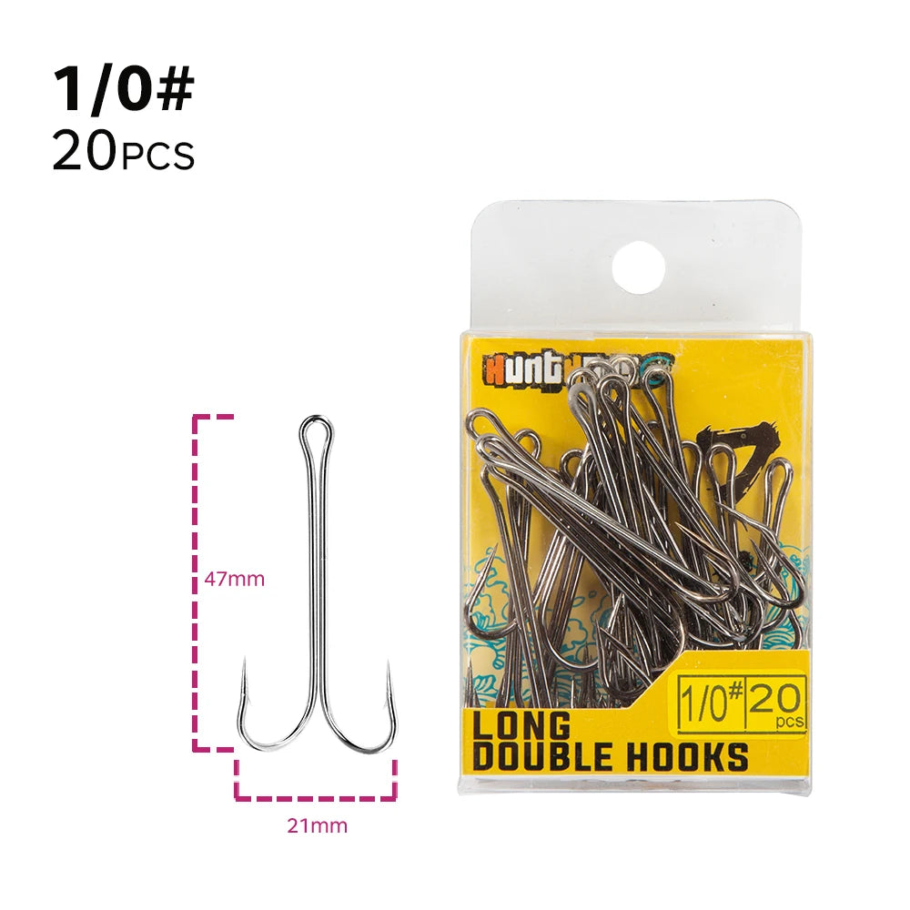Hunthouse 2020 sharp Double Hook long fishing stainless hooks with soft lure sharp high carbon steel long treble hooks