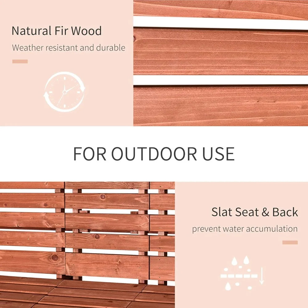 2 Seater Wooden Garden Bench with Convertible Middle Table, Outdoor Three-Seater Bench for Patio, Park, Porch and Yard