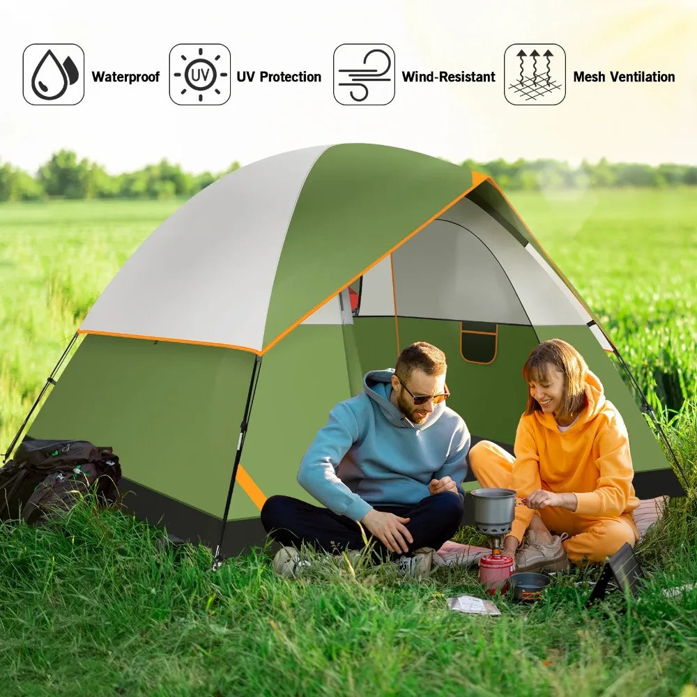4 Person Tent for Camping with Waterproof Rainfly,Windproof Instant Family Dome Camping Tent with Mesh Door & Ventilation Window