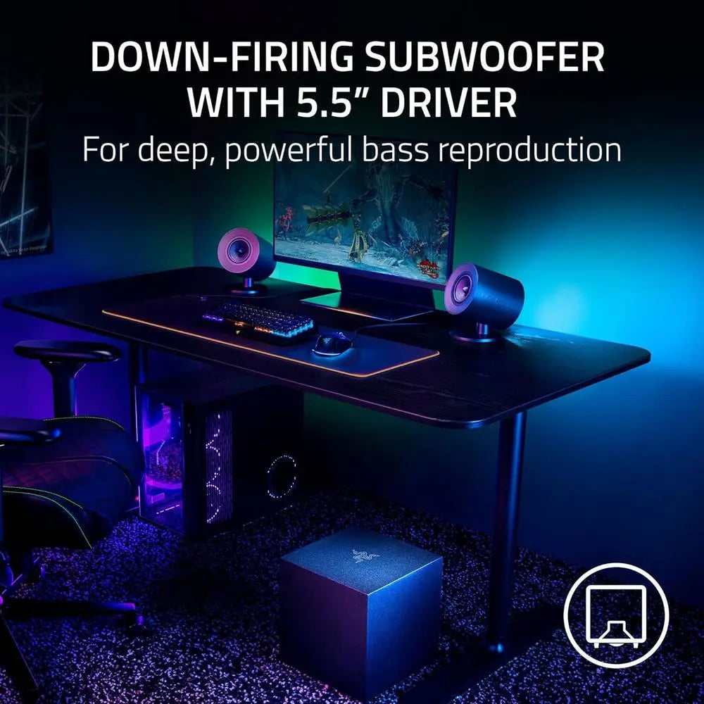 Full-Range 2.1 Gaming Speakers with Wired Subwoofer: THX Spatial Audio - RGB Lighting - 3 Drivers - 5.5 Down-firing Subwoofer -
