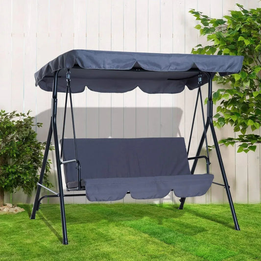 Garden Swing Chair, 3 Seater Canopy Swing Chair Garden Rocking Bench Heavy Duty Patio Metal Seat W/Top Roof, Patio Swing Bench