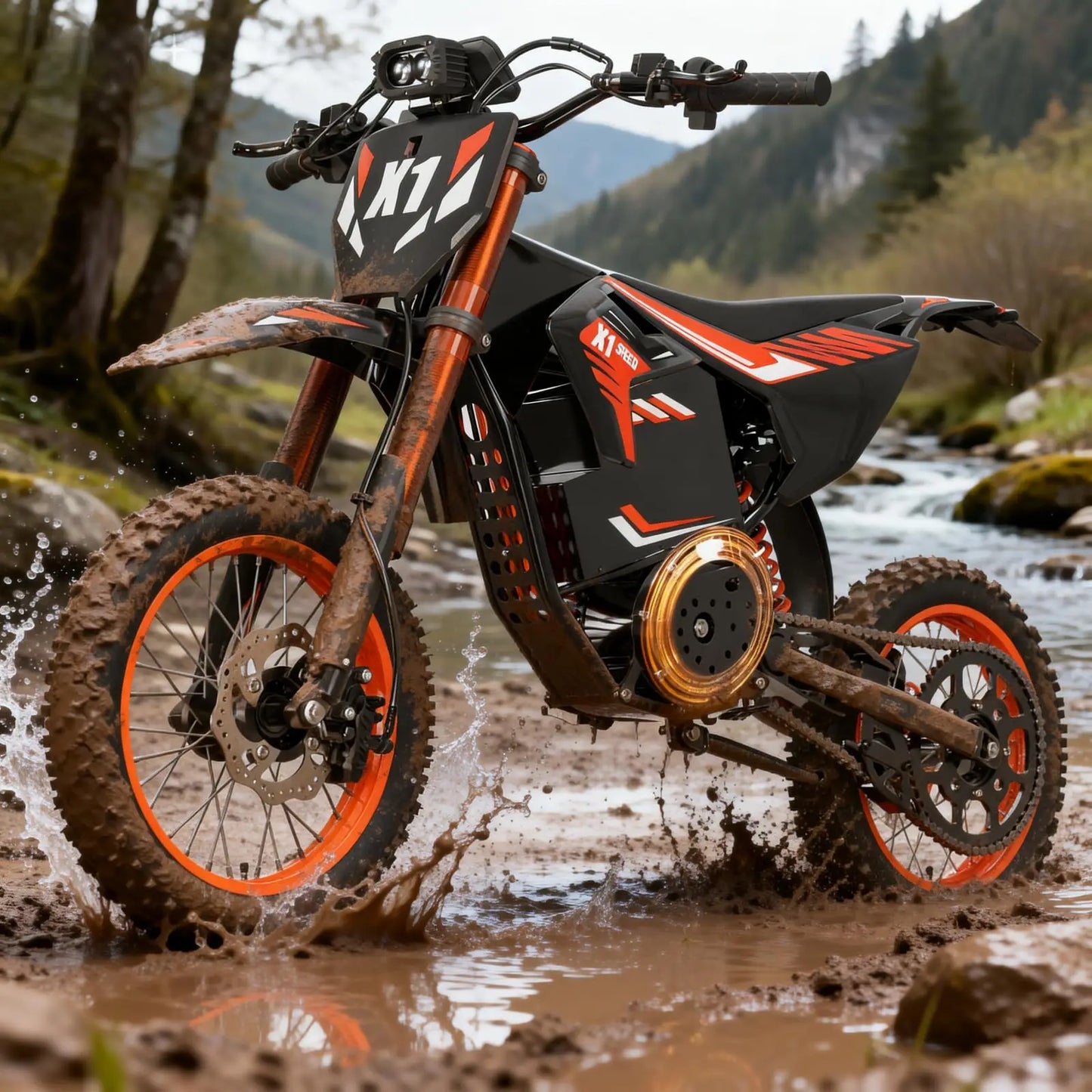 QRONGE X1 Spark Electric Dirt Bike 4500W Peak Motor 60V 28.8AH Electric Motorcycle 60 Miles Range 14/12" Fat Tire Snow E-bike ﻿