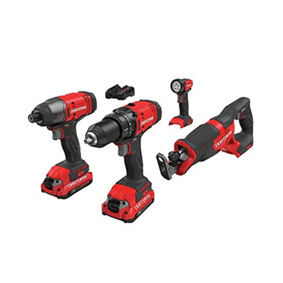 20V Lithium-Ion Cordless 4-Tool Combo Kit 2 Ah (Renewed) with Red Finish for Home Workshop Use
