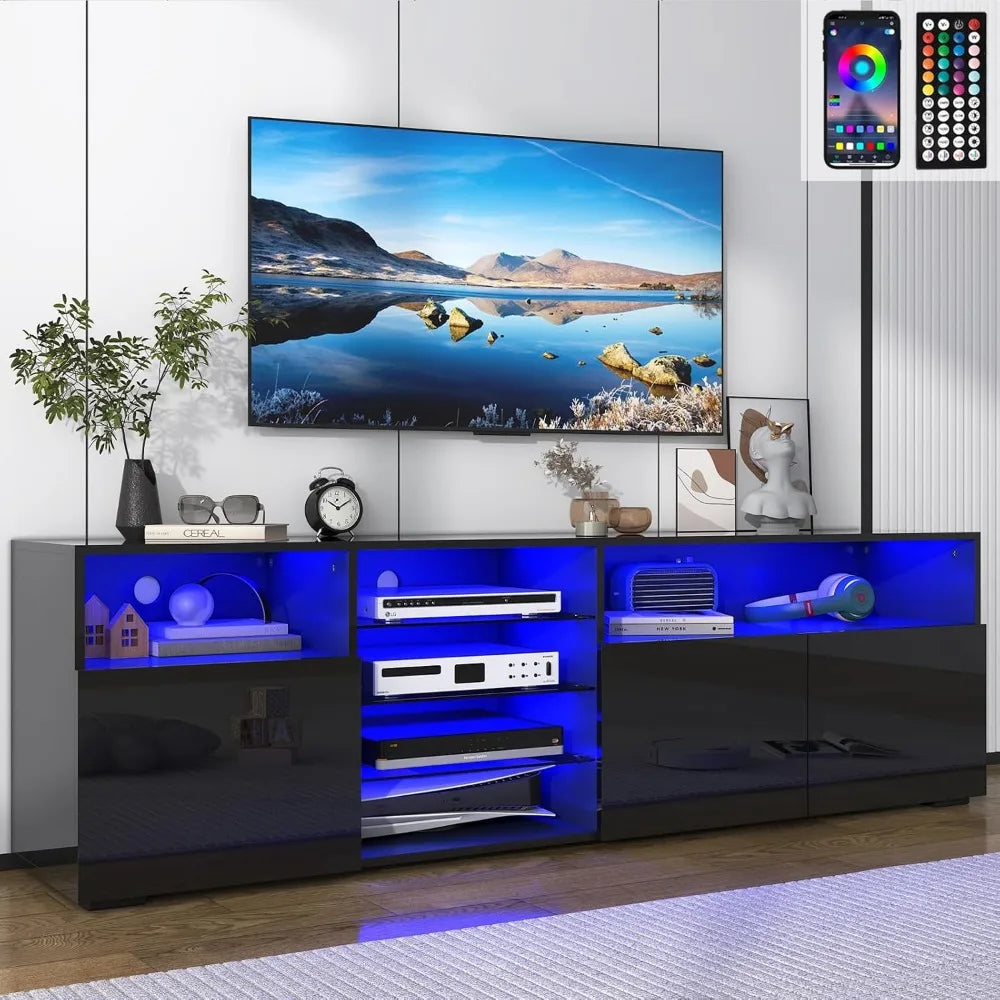LED TV Stand for 65/70inch TV,High Glossy White TV Stand for Living Room,Modern Gaming Entertainment Center