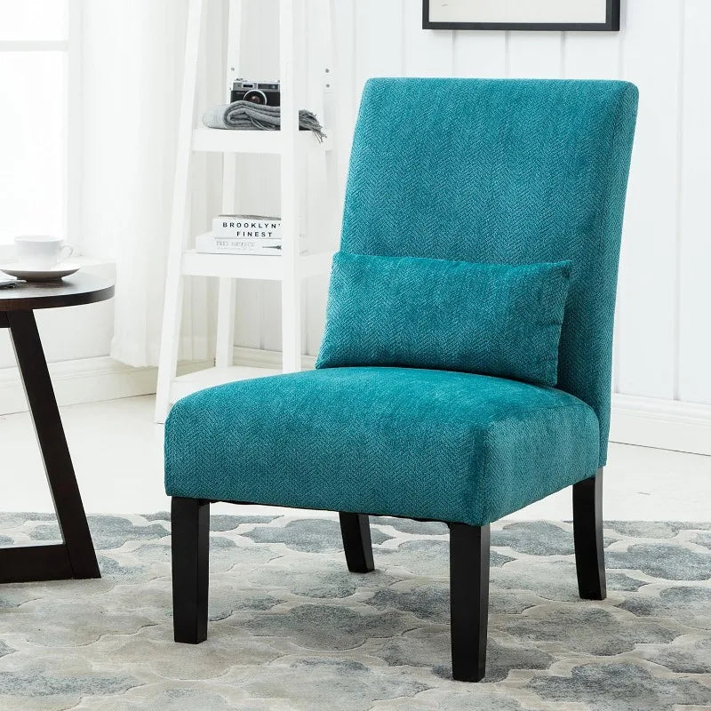 Pisano Teal Fabric Armless Contemporary Accent Chair with Kidney Pillow