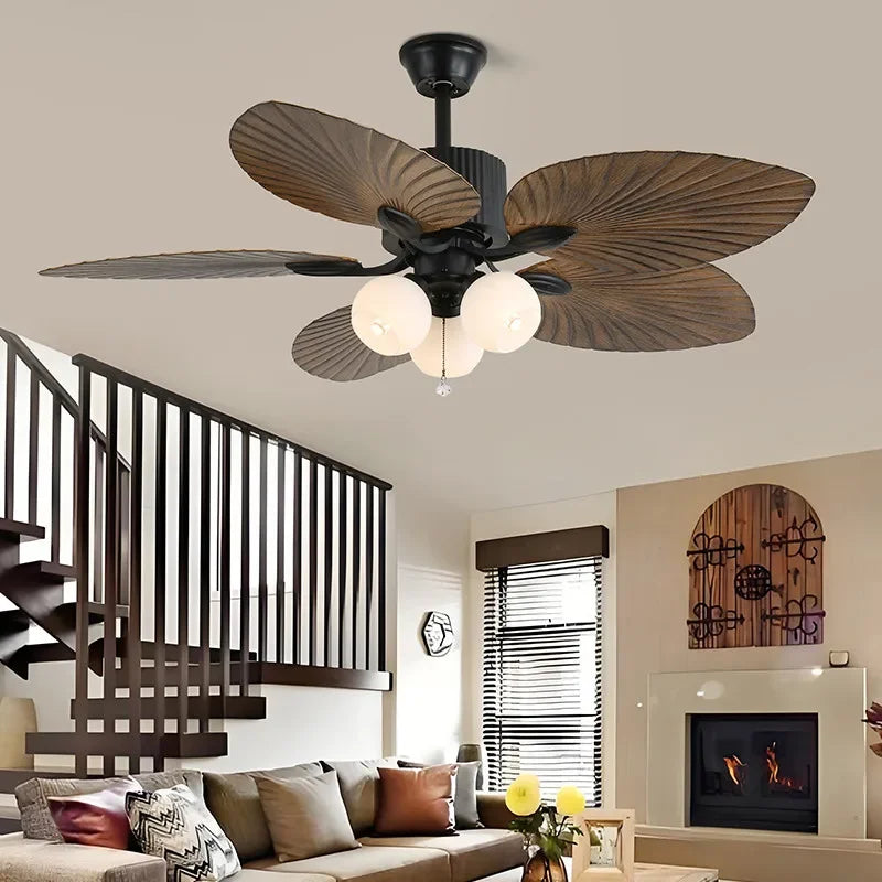 American Retro celiing Fan Light European Mid-Century Luxury chandelier  Living Room Restaurant Bedroom Villa Cafe Remote Fan