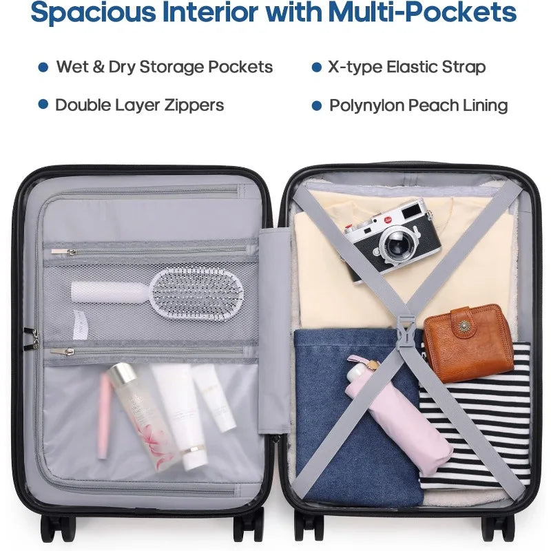 20Inch Carry-On Luggage, Lightweight PC HardShell Suitcase with 360° Spinner Wheels, TSA-Approved, Durable Airline Approved