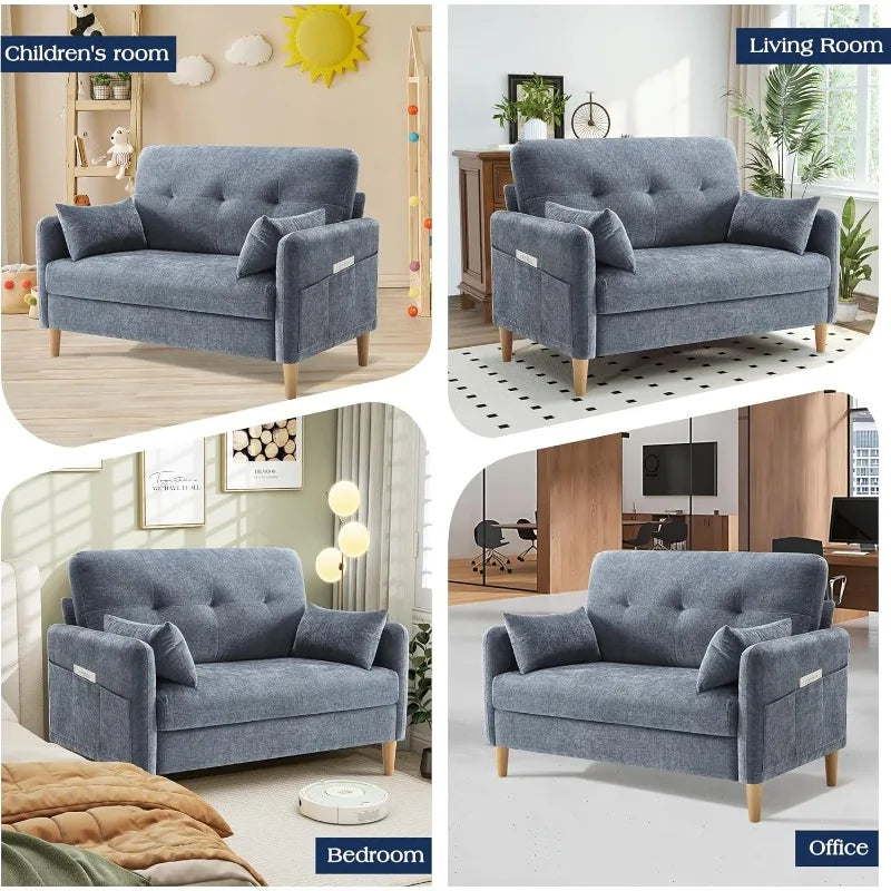 Hanherry Loveseat Sofa, 47” Small Couch for Living Room, Comfy Chenille Fabric Love Seat for Bedroom with Throw Pillow