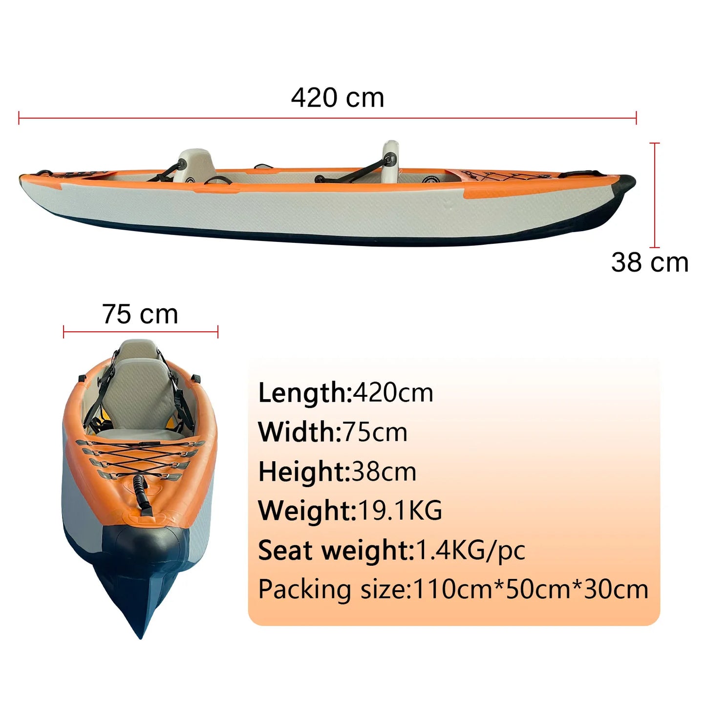 4+ Meter Reinforced PVC Inflatable Kayak Water Sports Canoe for 2 People with Wire Drawing Cushion Paddle Board Fishing Boat