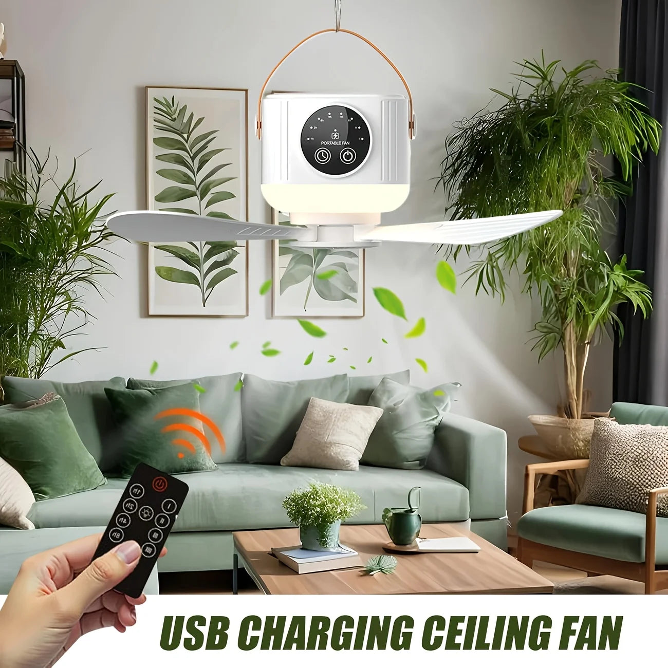 Ceiling Fan Portable Camping Tent Ceiling Canopy Fan,USB Rechargeable Wireless Fan Air Circulators with LED Remote Ambient Light