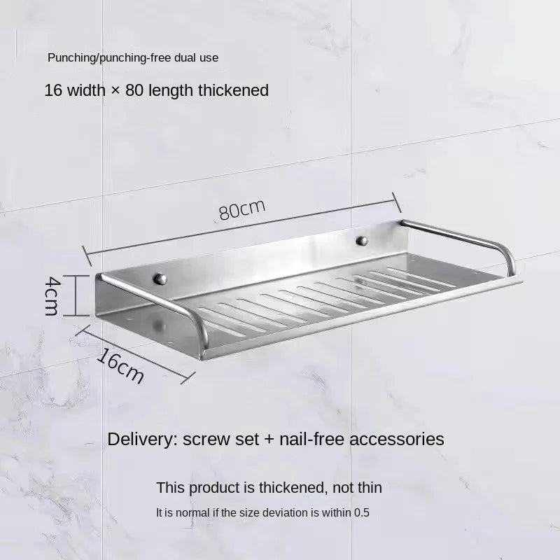 Bathroom Shelf Organizer Storage Wall Mounted Shelves Kitchen Shower Rack Stainless Steel Shampoo Holder Drain Water Accessories