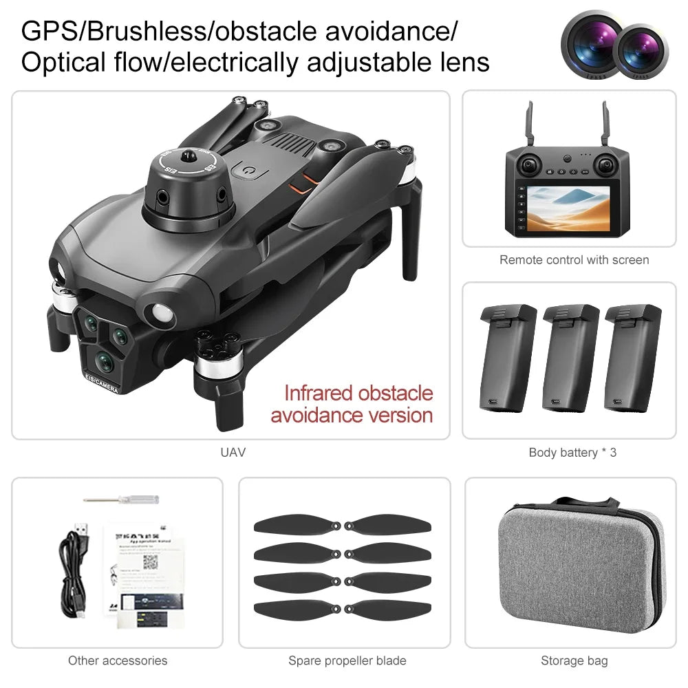 New U33MAX RC Drone Screen Gps 4K Professinal with Wide Angle Triple HD Camera Foldable RC Helicopter Brushless Motor WIFI Drone