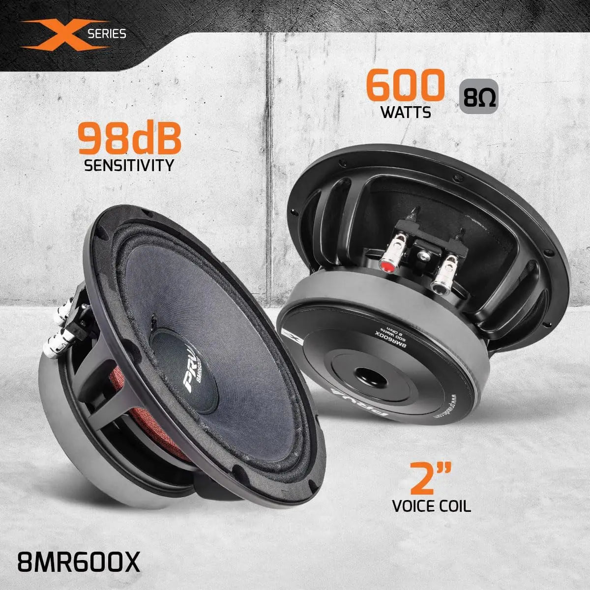 8 Inch Midrange Speaker 8MR600X, 600 Watts, 8 Ohm, 2 in Dual Layer Voice Coil, Pro Audio Speaker (Single)