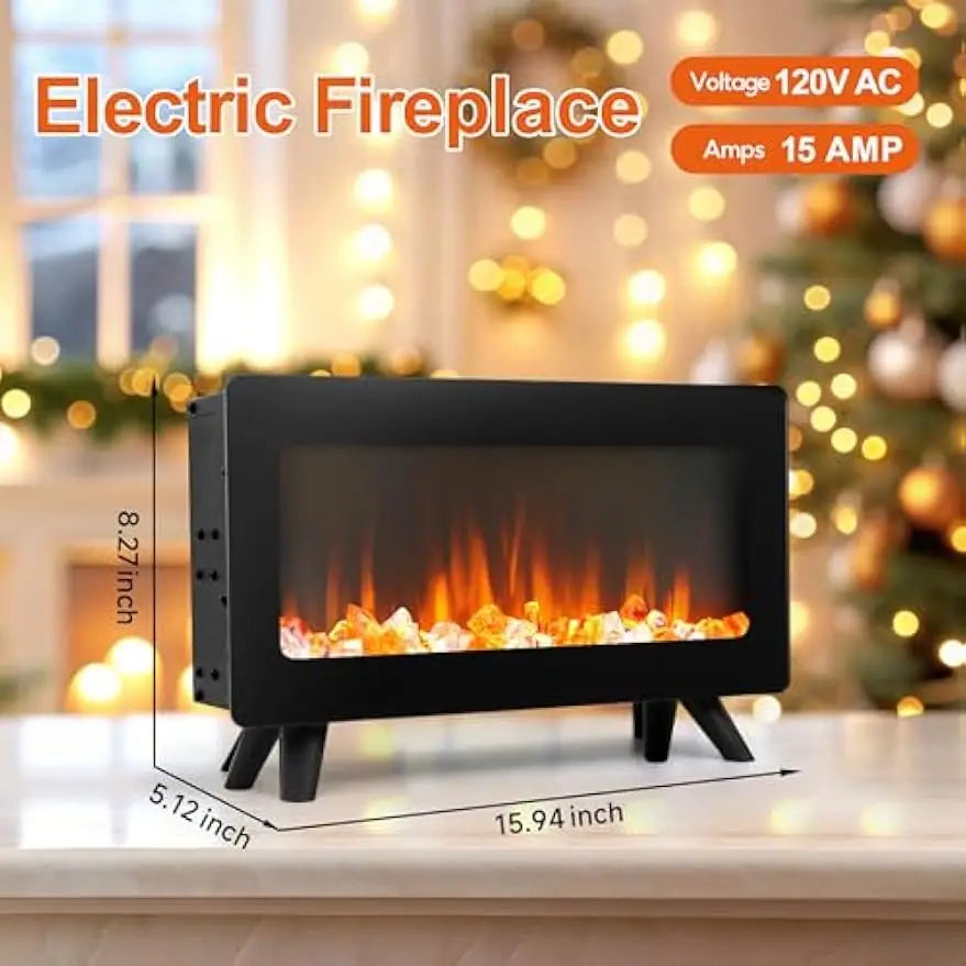 16" Electric Fireplace Heater with Realistic 3D LED Flames, Freestanding Indoor Space Heater, 750/1500W, Overheating Protection