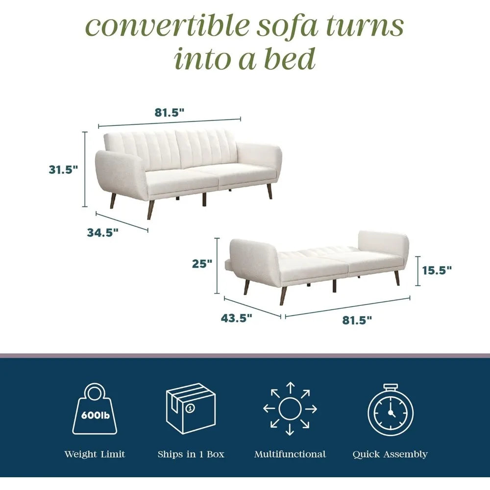 Mid-Century Modern  81.5" Futon Sofa Bed and Couch Sleeper,for Living Room, Ivory Boucle