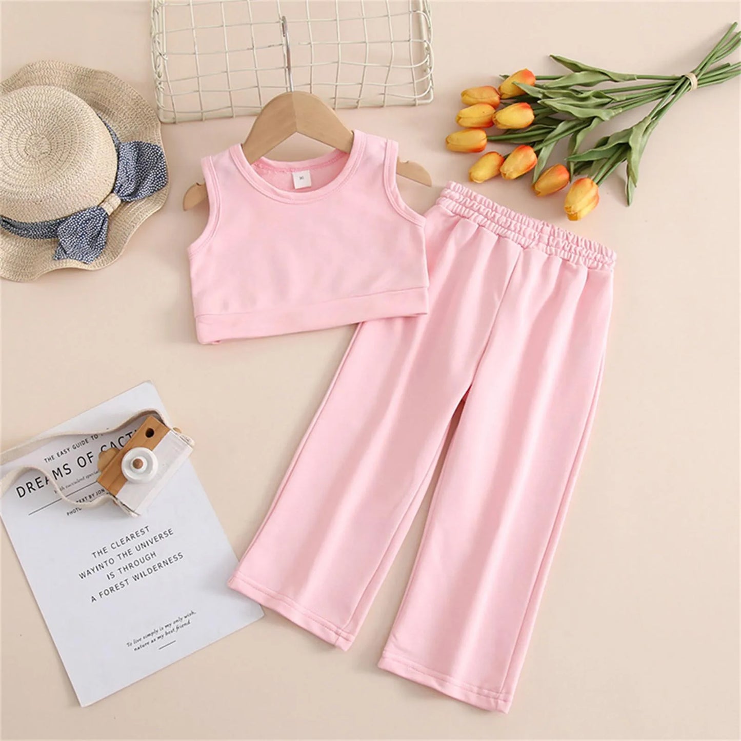 1-9 Years Old Kids Girls Summer Clothes Sets Girl's Sleeveless Vest Tops+ Pants Tracksuits Chidlren Sportswear Casual 2Piece Set