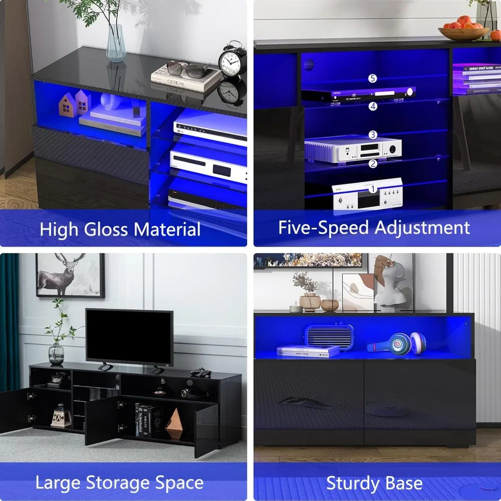LED TV Stand for 65/70inch TV,High Glossy White TV Stand for Living Room,Modern Gaming Entertainment Center