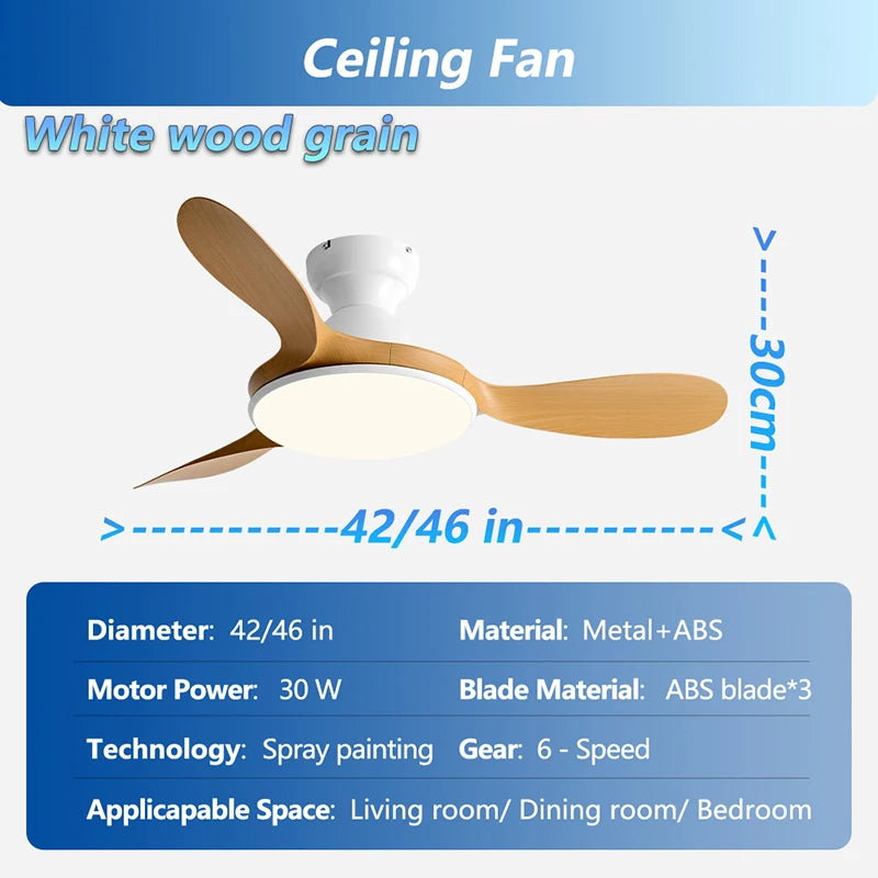 42/46"Ceiling Fan with Light and Remote,Low Profile Flush Mount Fan,ABS Blades, Industrial Style，Noiseless Reversible DC Motor