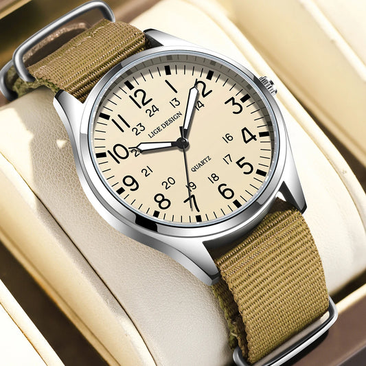 LIGE Top Brand Luxury Men Quartz Watch Date Nylon Leather Waterproof Luminous Military Sports Watches For Men relogios masculino