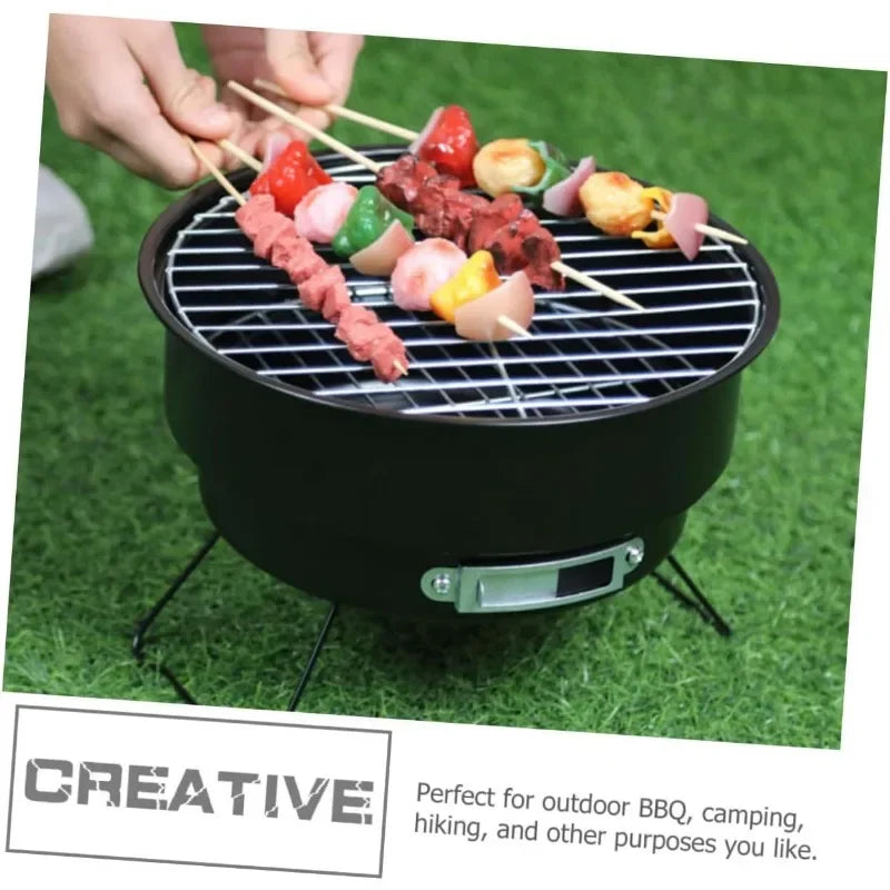 Portable Round Barbecue Grill Small Outdoor Circular Ice Pack Stove Grill Set with Handle for Home Kitchen BBQ Picnic Camping