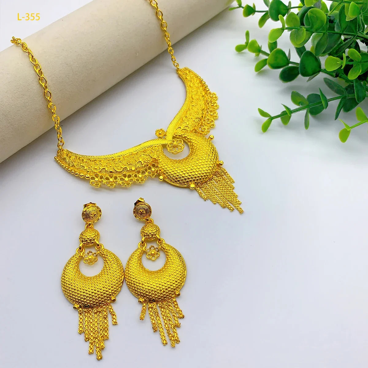 Dubai Jewelry Set For Women 24K Gold Color African Necklace Earrings Indian Nigeria Bridal Wedding Party Jewellery Gifts