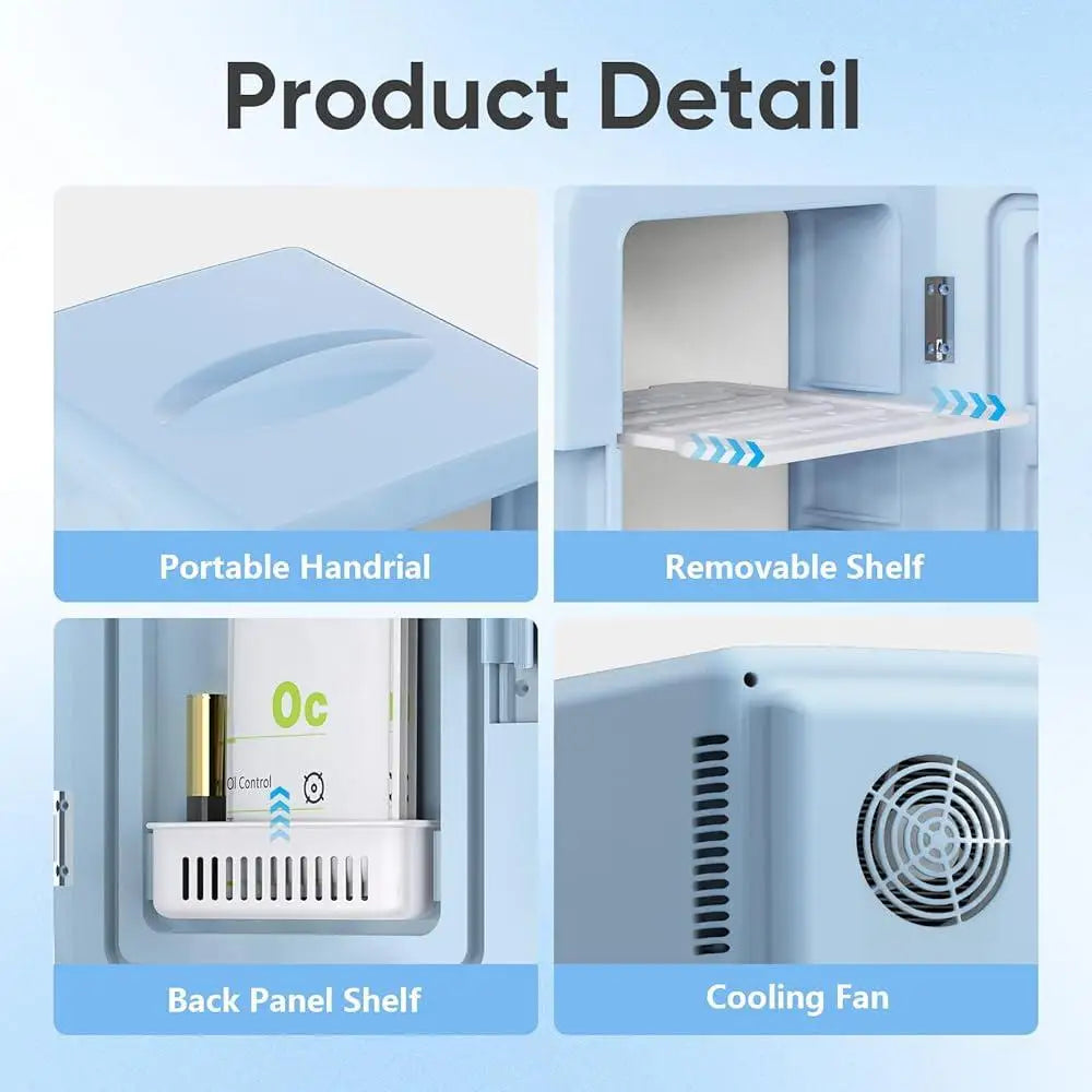 6L Mini Fridge with LED Mirror Cooler Warmer Ideal Skincare Makeup Snacks Bedroom Office Portable Chiller