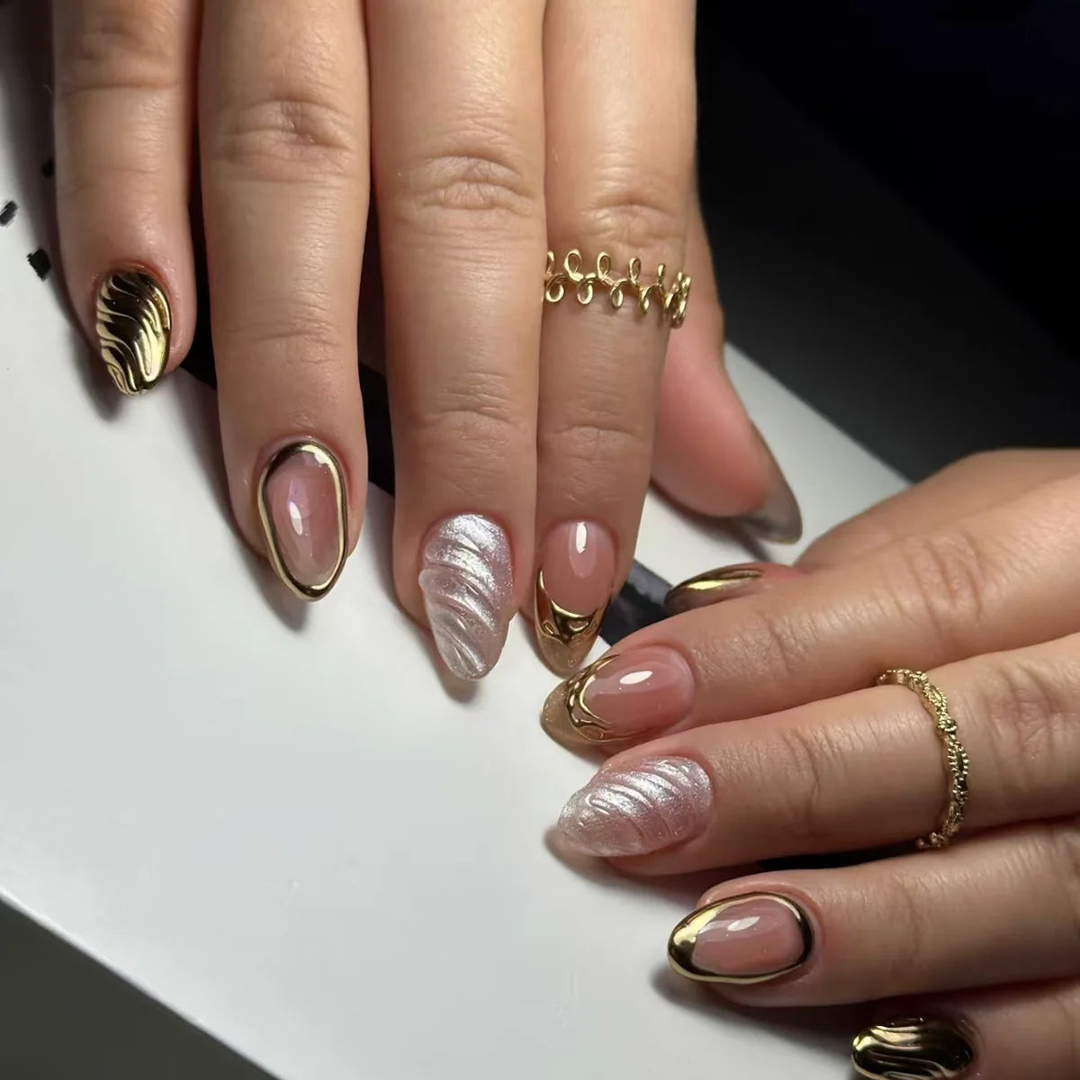 24Pc Leopard Print French False Nails Long Stiletto Press on Nails with Steel Ball Fake Nail Sweet Cool Detachable Nail Tips Art