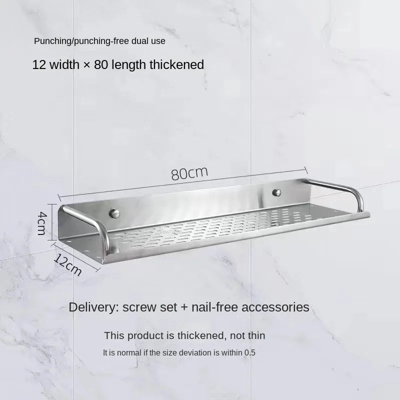 Bathroom Shelf Organizer Storage Wall Mounted Shelves Kitchen Shower Rack Stainless Steel Shampoo Holder Drain Water Accessories