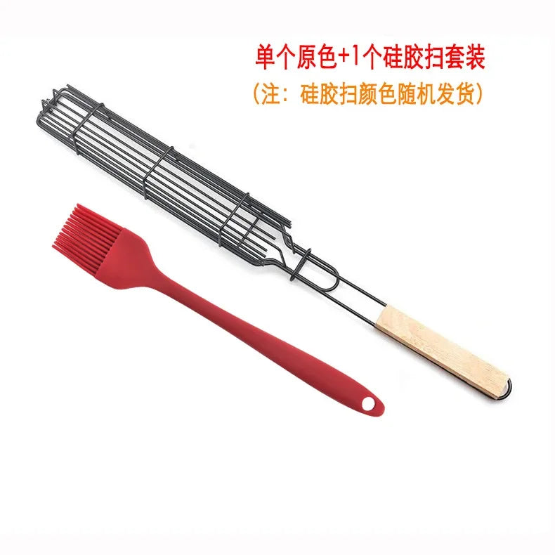 Barbecue Grill Stainless Steel Non-Stick Grill Basket with Handle BBQ Roast Rack for Home Outdoor Picnic Kitchen Dining Tools