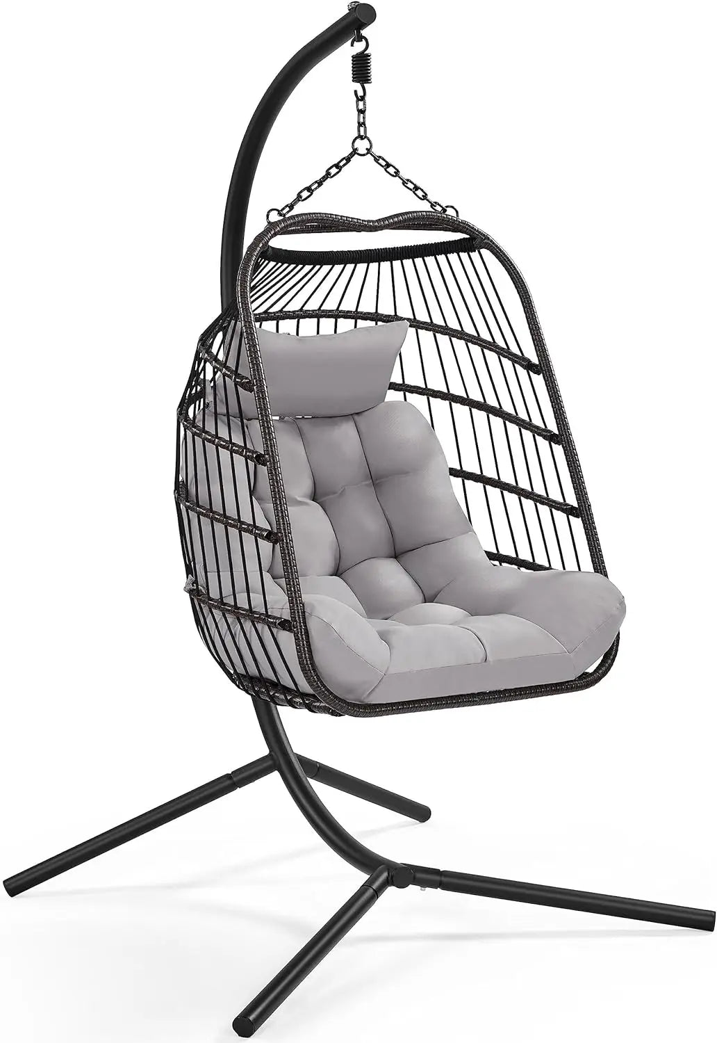 Garden Patio Swing Chair, Indoor/Outdoor Hanging Hammock with Cushion & Cover, Sturdy Steel Frame, Capacity 159 kg