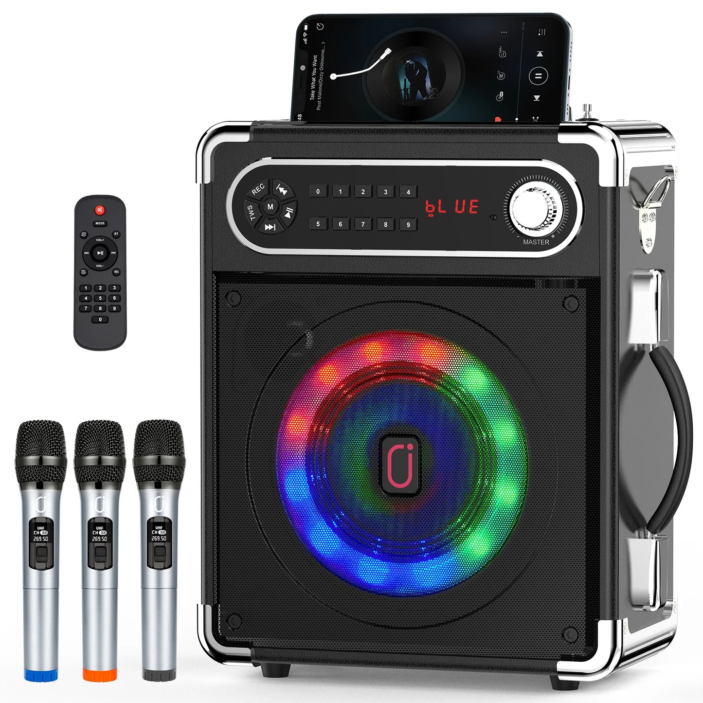 FanFun Wireless Outdoor Speaker, Portable Speaker with Microphone, Colorful DJ Light, Dual Microphone Jacks, TF Card Compatible