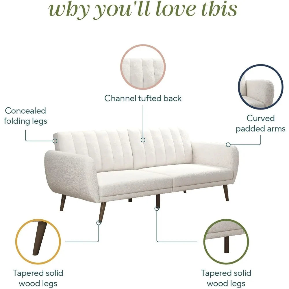 Mid-Century Modern  81.5" Futon Sofa Bed and Couch Sleeper,for Living Room, Ivory Boucle