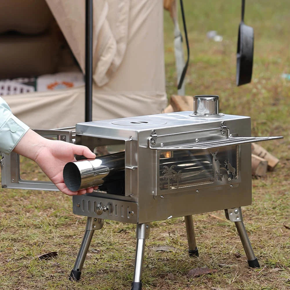 Portable Foldable Wood Stove Stainless Steel Heat-Resistant Tent Heater  Light Outdoor Camping Cookstove