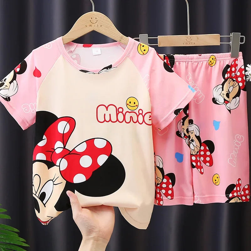 Cartoon Melody Summer Pajamas for Girls and Boys Short Sleeved Comfortable Sleepwear and Home Clothing Set for Kids Teenagers