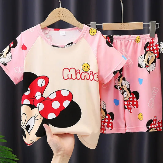 Cartoon Melody Summer Pajamas for Girls and Boys Short Sleeved Comfortable Sleepwear and Home Clothing Set for Kids Teenagers