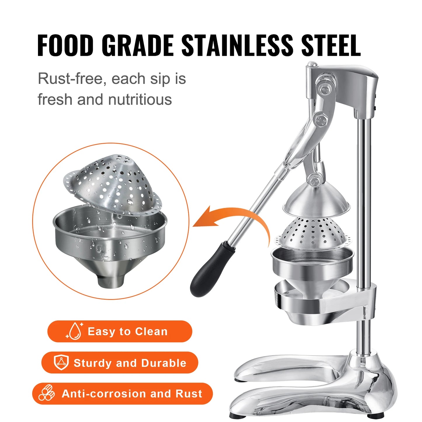 VEVOR Citrus Juice Press Hand Press Orange Juicer Press Commercial Grade Manual Citrus Juicer Lemon Squeezer Easy-to-Clean