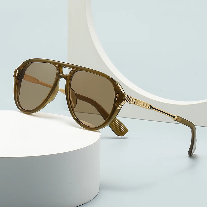 New European and American Men's Aviator Glasses Retro Double-Brorgon Square Frame Sunglasses Cross-Border Spot Wholesale