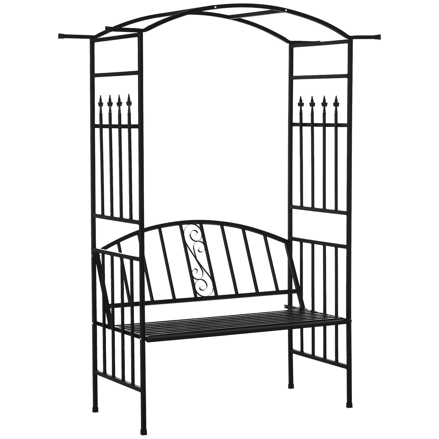 Outsunny Garden Metal Arch Arbour with Bench Love Seat Chair Outdoor Patio Rose Trellis Pergola Climbing Plant Archway Tubular