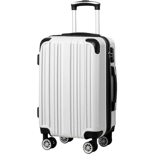 Luggage Expandable(only 28") Suitcase PC+ABS Spinner 20in 24in 28in Carry on (white grid new, S(20in)_carry on)