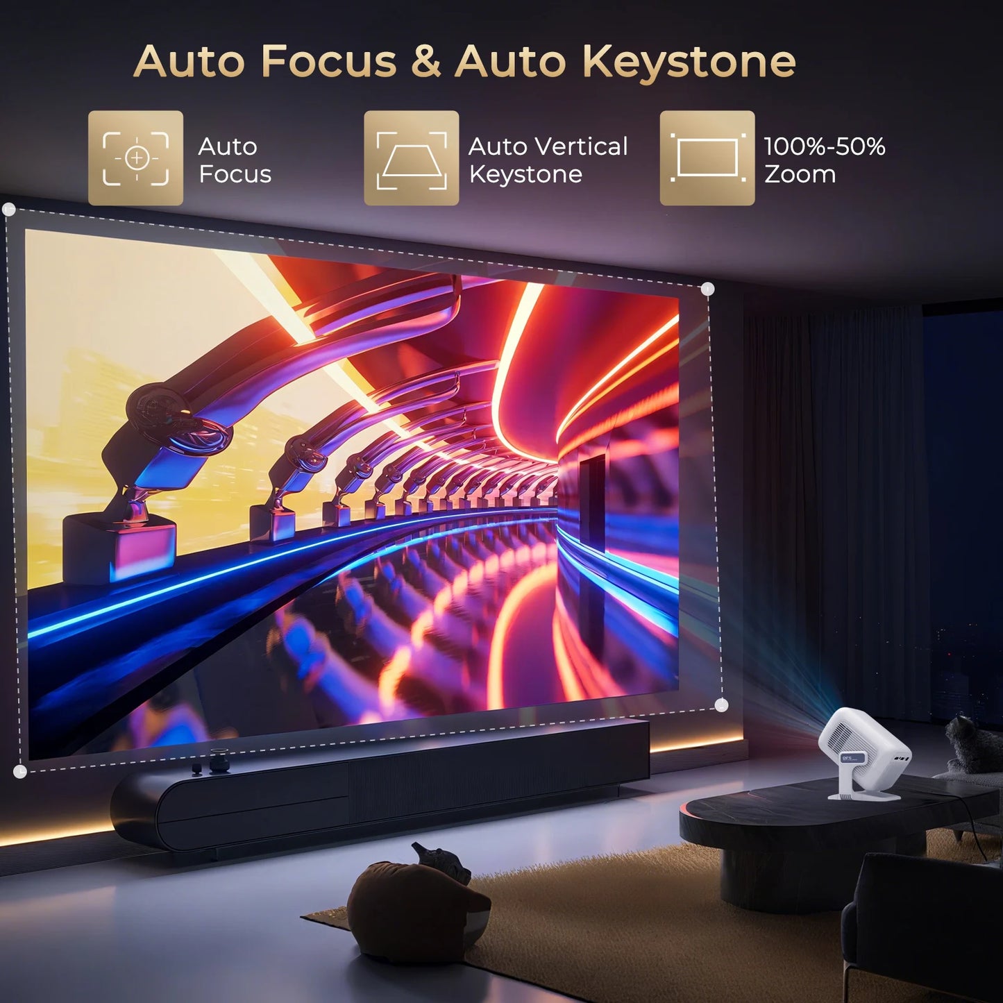 Smart Projector 1080P HD Brighter Native Support 4K WIFI6 BT5.4 Android 11.0 Projector Auto-focus Auto-keystone Home Projector