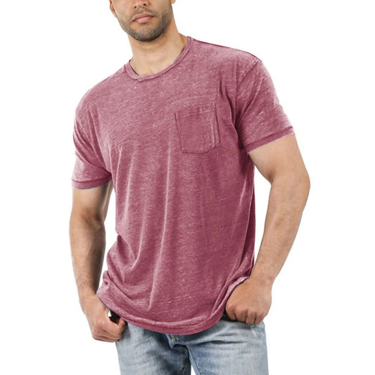 Summer Men Round Neck Pocket Casual And Comfortable Skin Friendly T Shirt Men Solid Color Top Korean Fashion Mens Clothing