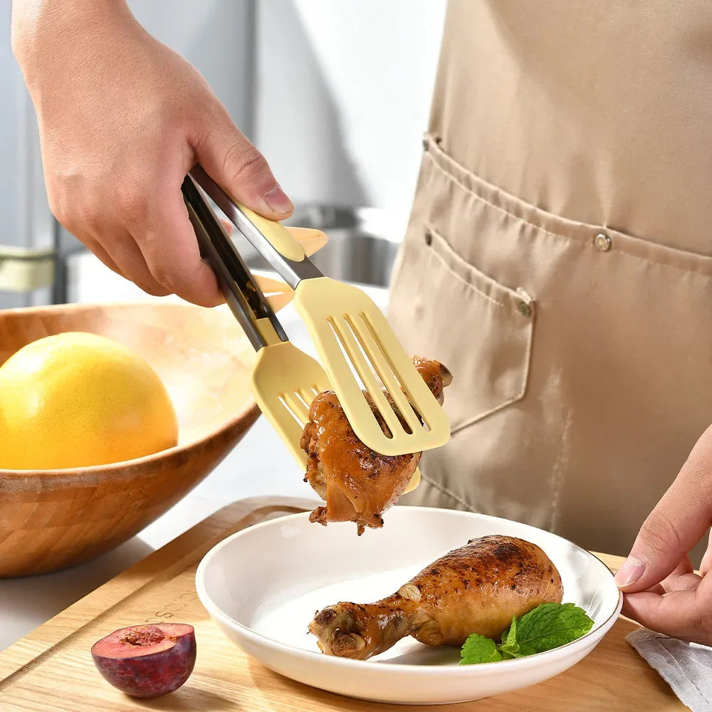 9 Inch Stainless Steel Food Tongs 1/2Pcs Silicone Non-stick Cooking Clips Kitchen Household BBQ Clamp for Salad Outdoor Barbecue