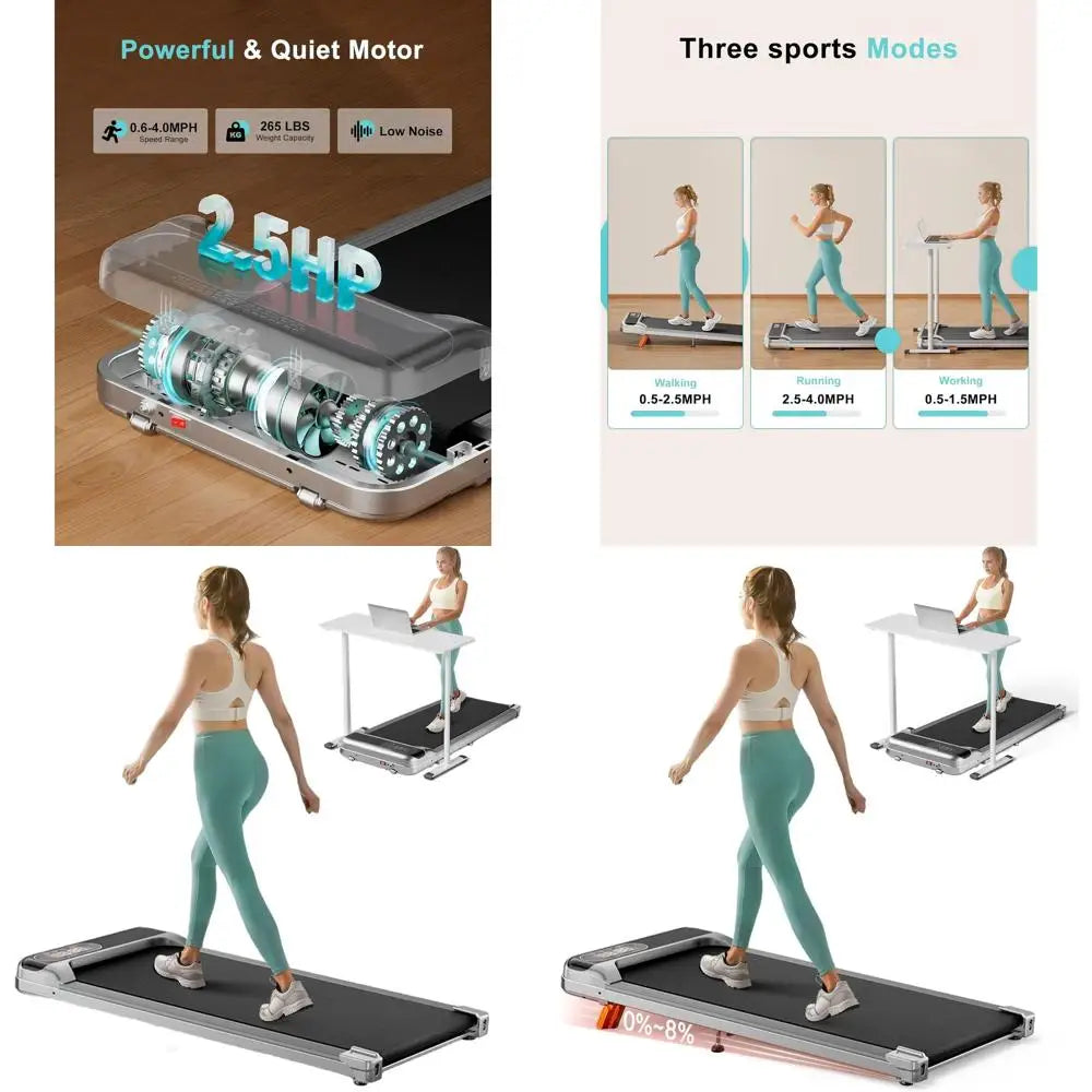 Portable 2.5HP Home Office Treadmill with Incline, 265 lbs Capacity, Remote, LED Display
