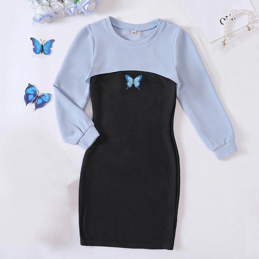Kids Clothes Sets Girls Teenage Dresses For Girls Children's Clothing Sweathirts Tops and Butterfly Slim Slip Dress Girls Dress