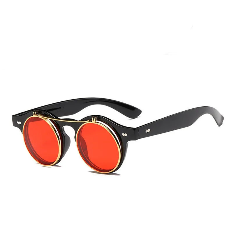 BEGREAT Small Round Double Bridges Sunglasses for Men Women Retro Punk Vintage Flip Lens Shades UV400 Men Rivets Sun Glasses