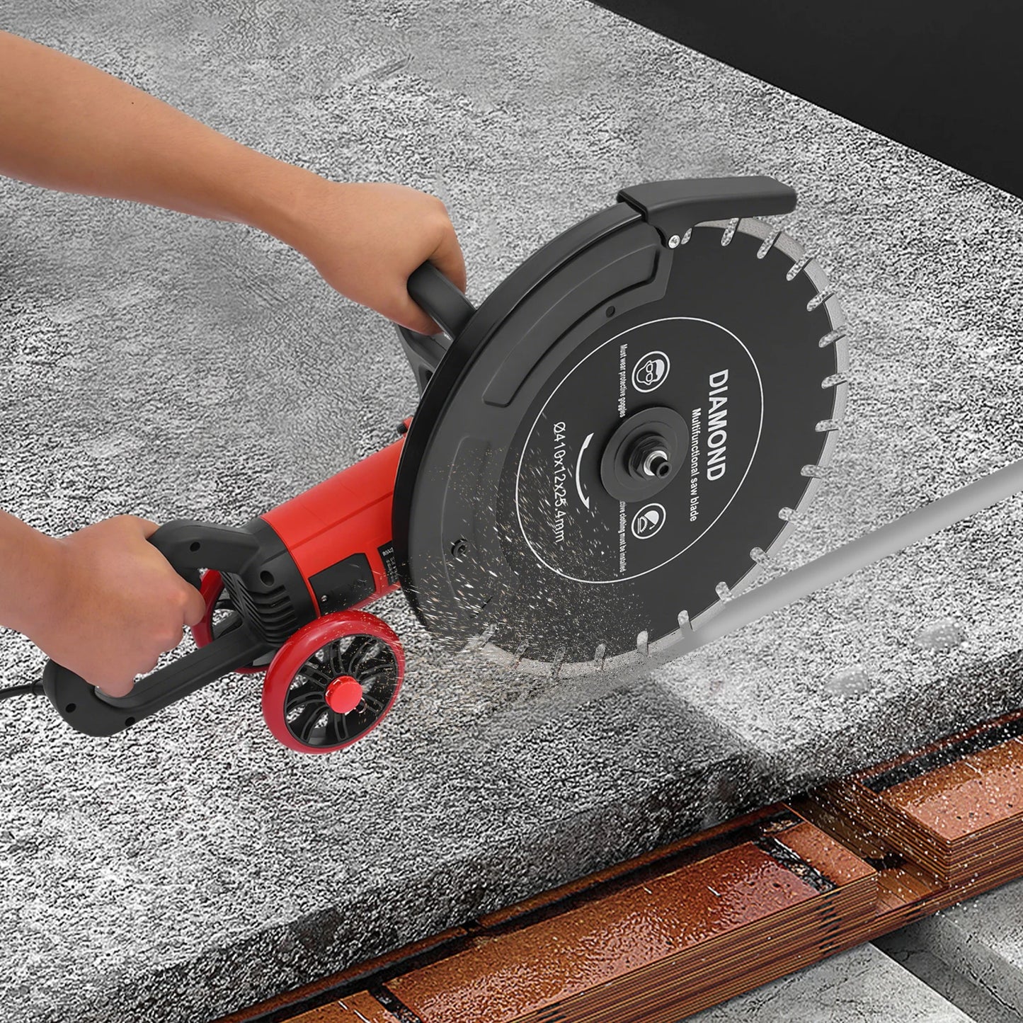 4000W Electric Concrete Saw, Concrete Cutter Saw, Circular Saw with 410mm Saw Blade and Rolling Pulley, for Concrete Stone Brick