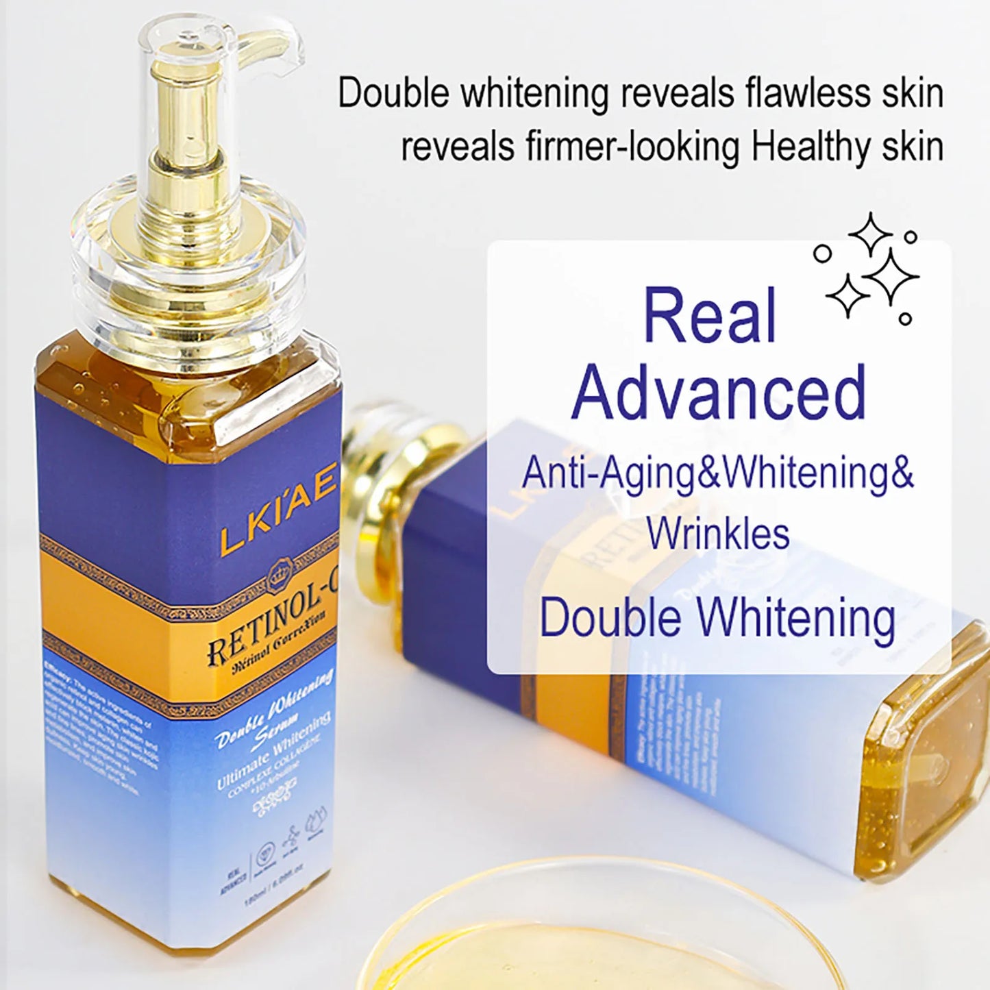 LKIAE Real Retinol Whitening Skin Care Set, Moisturizing, Reduce Wrinkles, Dark Spots, Anti-Aging, With Collagen, Snail Extract